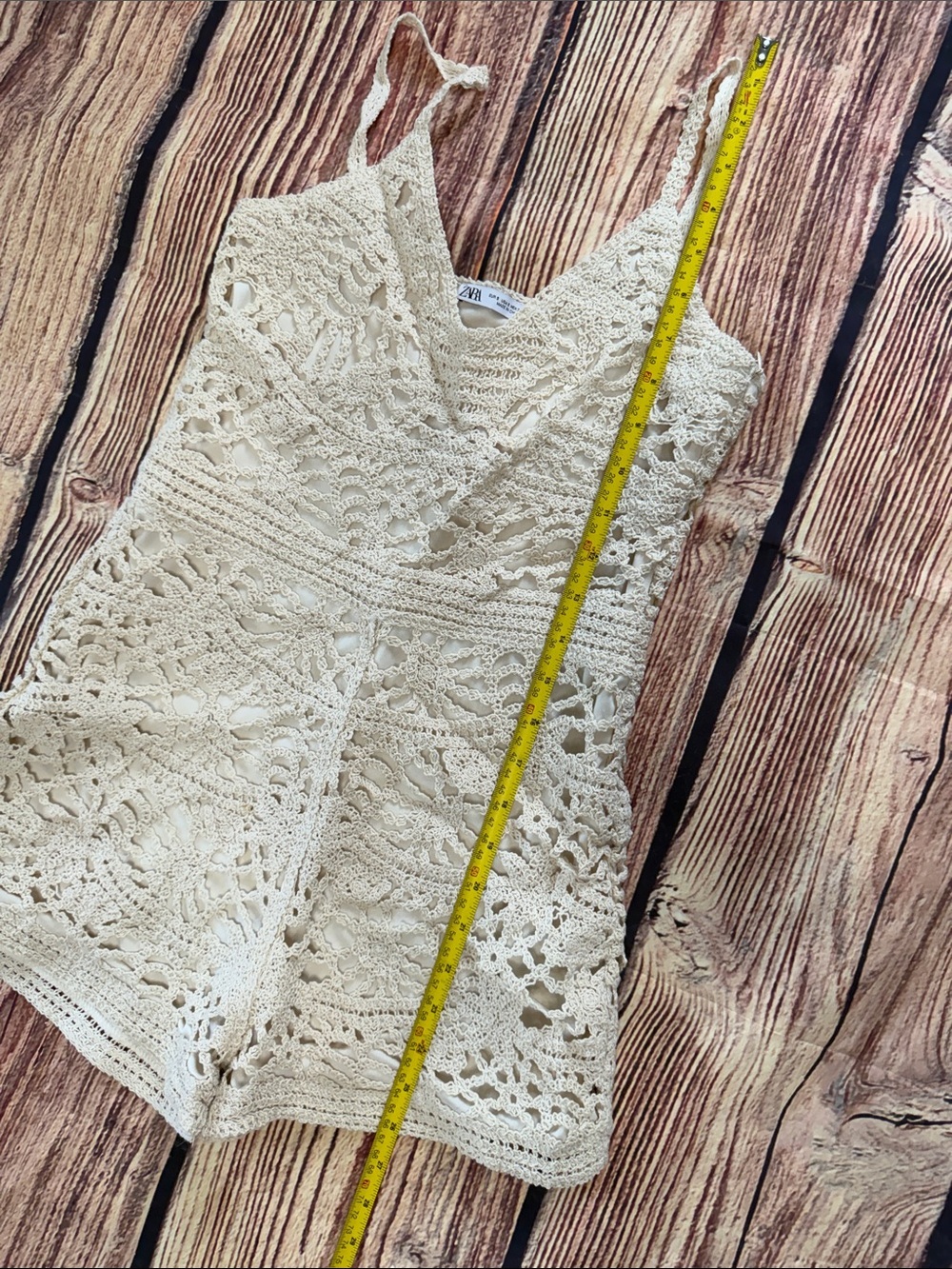 Zara Cream Crochet Lace Romper with V-Neck - Picture 7 of 9